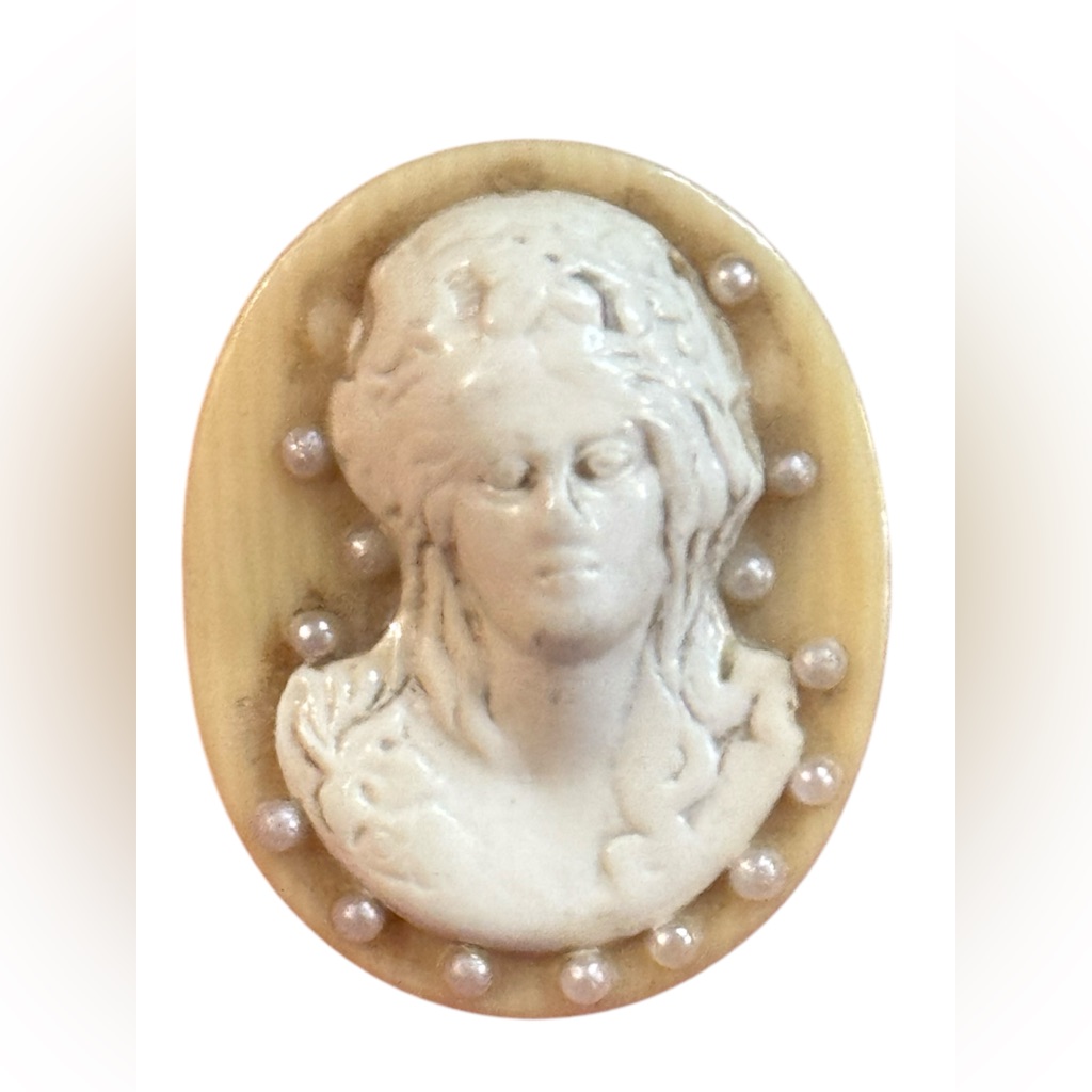 Elegant Antique Art Deco Early Celluloid Cameo Brooch